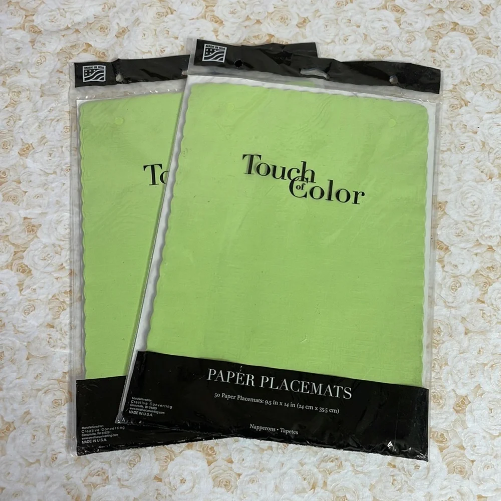 Big Party Pack Kiwi Green Paper Placemats and Amscan Plastic Table Cover